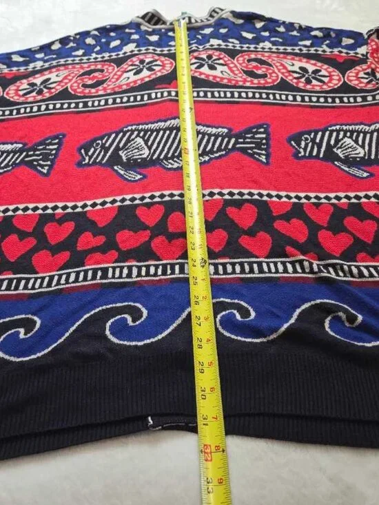 L Farm Rio x Anthropologie navy mixed prints knit cardigan sweater Fish & Hearts - Picture 11 of 11